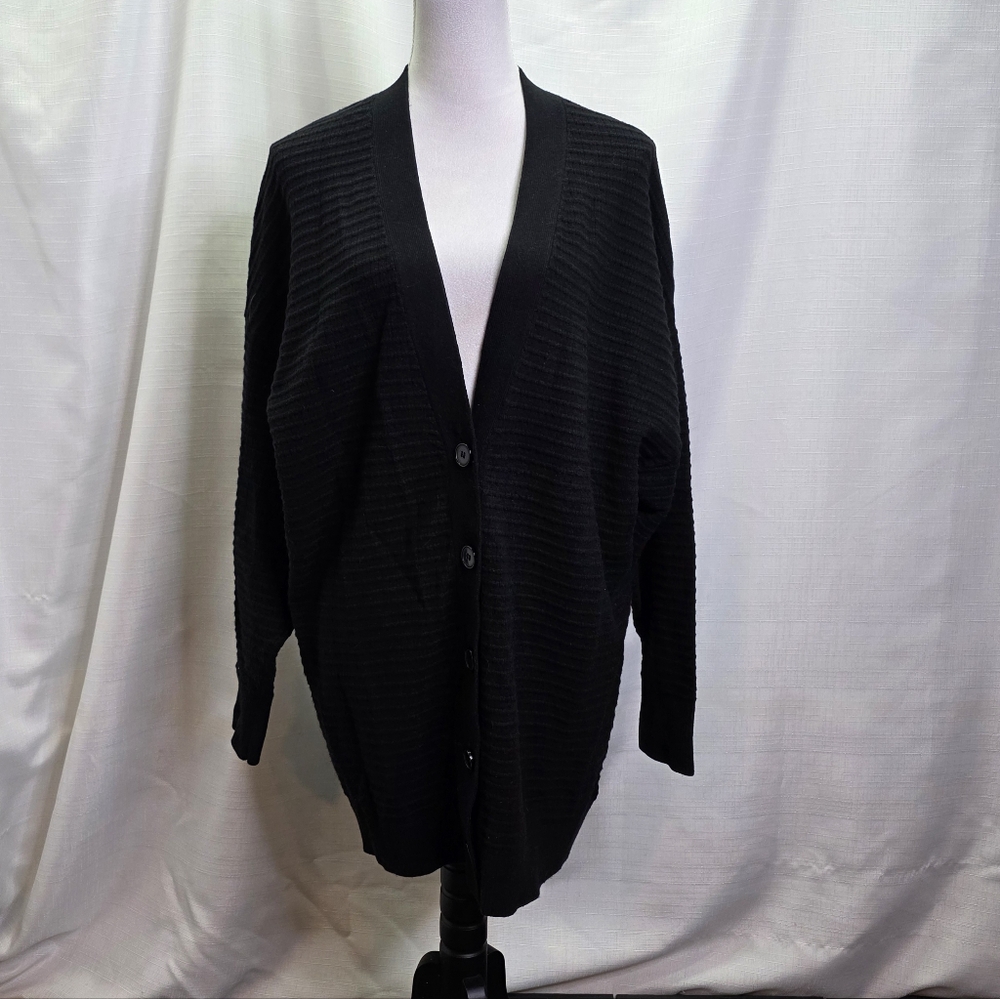 Express Black Ribbed Oversized Button Front Cardi… - image 1